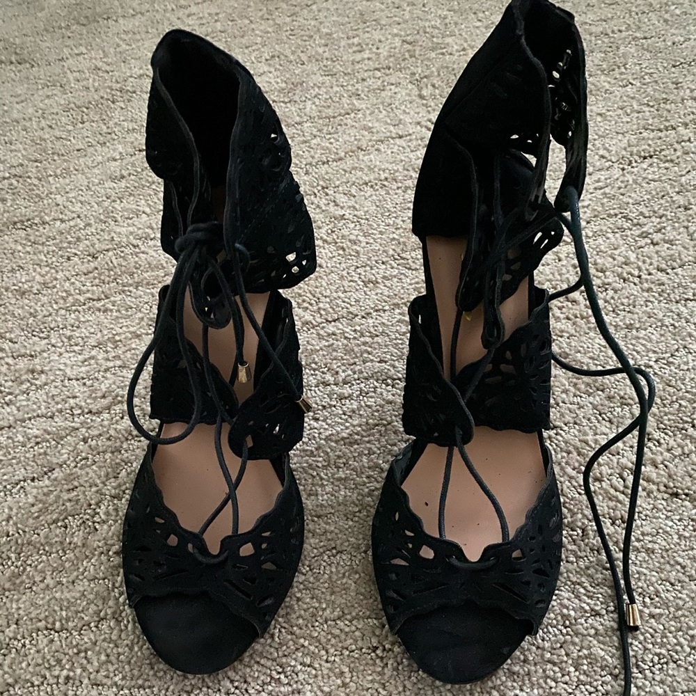 Black suede gladiator heels